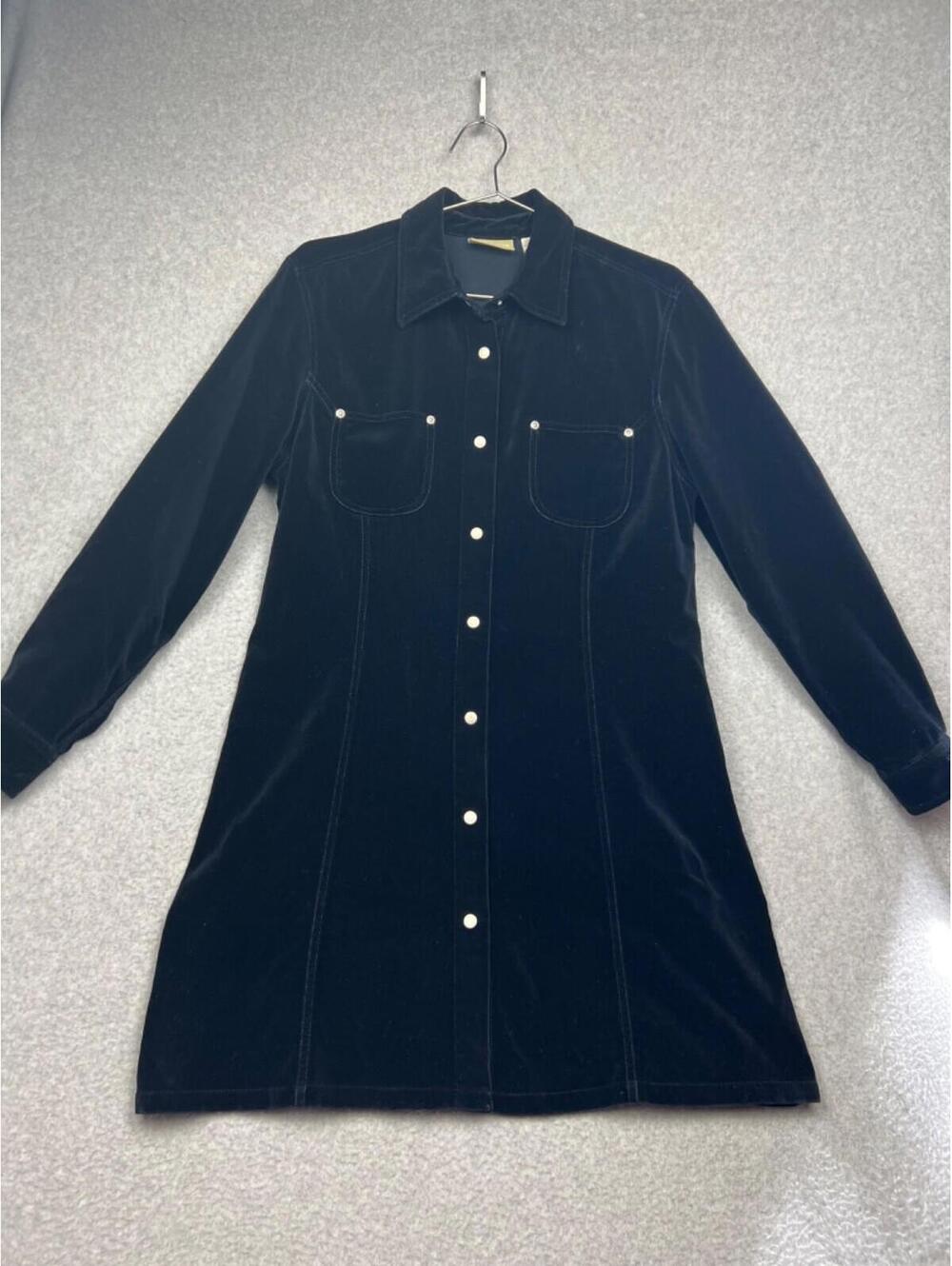 VTG Liz Claiborne Velour Dress Snap Button Up Womens Size 10 Simple Casual Black